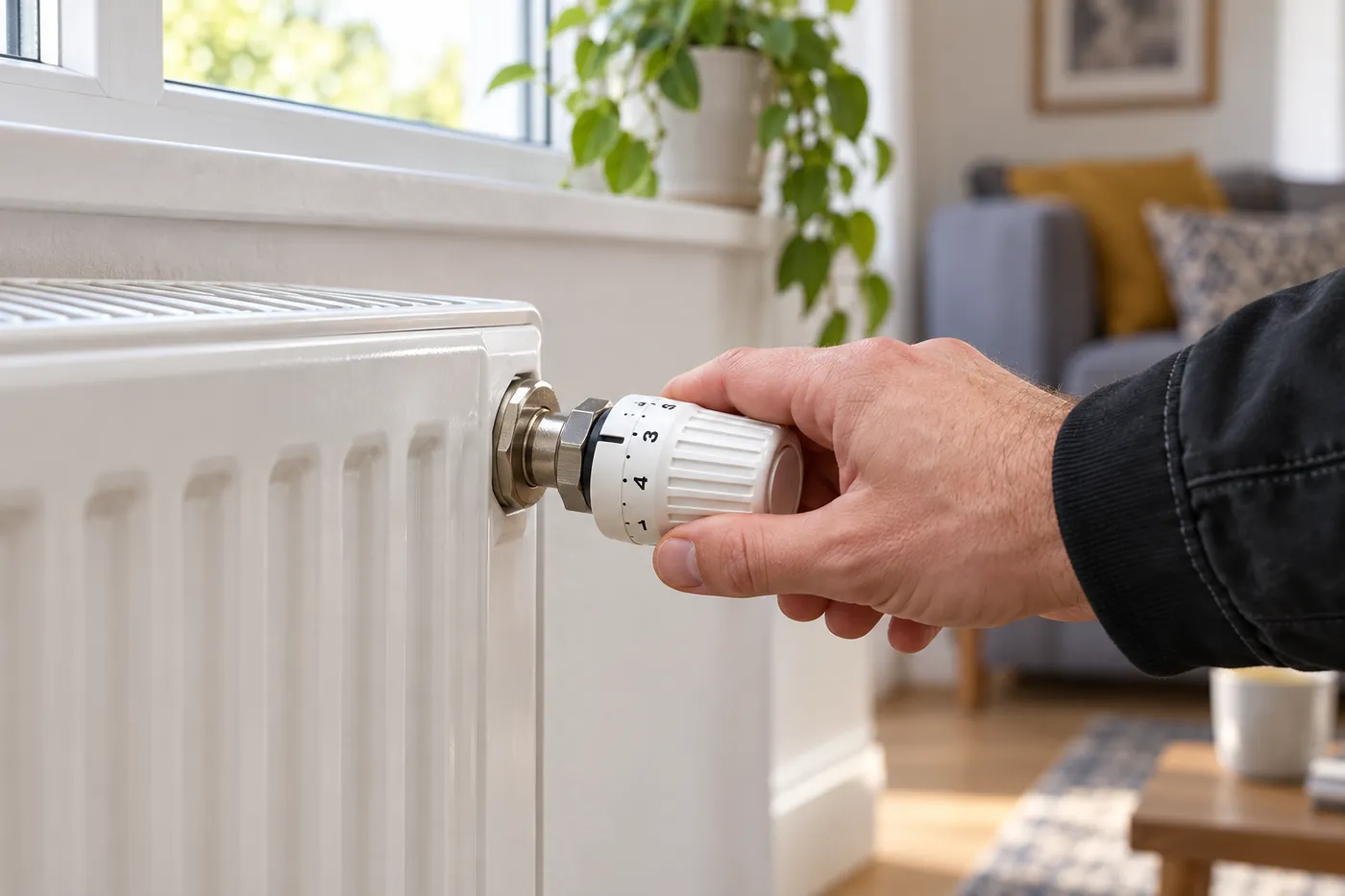 Réglage du robinet thermostatique d'un radiateur sous une fenêtre de séjour